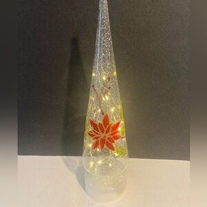 Poinsettia LCD Glass Cone with Red & Green Decor